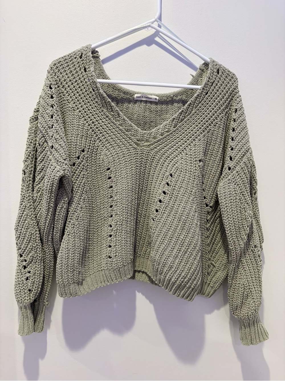 moon & madison Sage Green V-Neck Chunky Knit Sweater